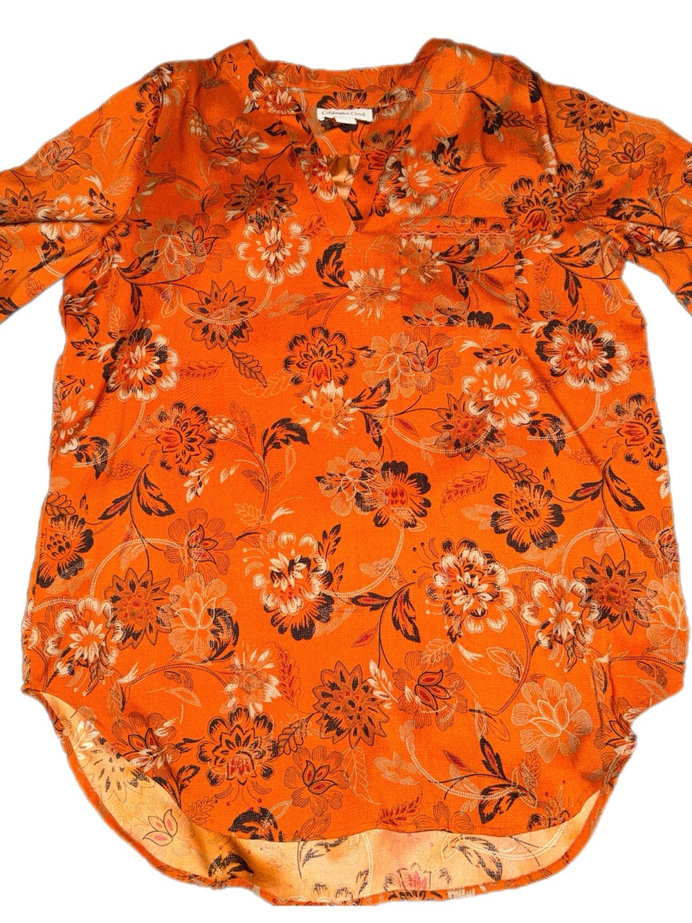 Coldwater Creek Orange Floral V-Neck Blouse